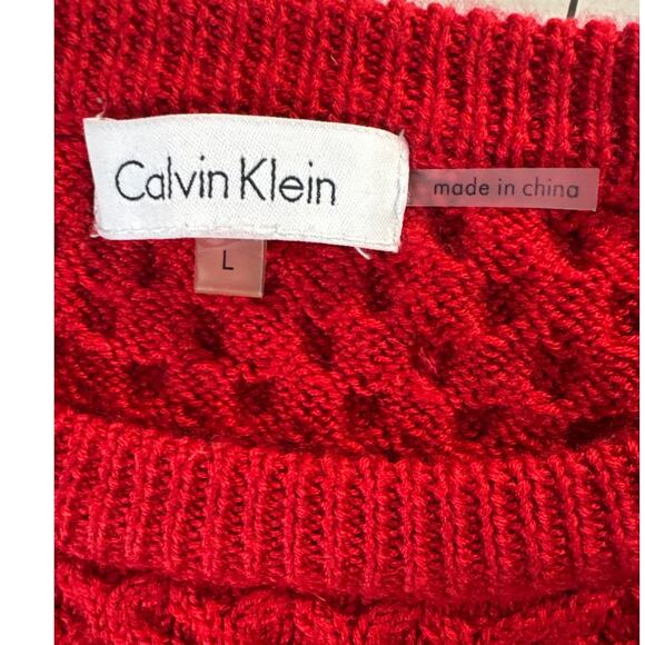 Calvin Klein Red Wool Blend Long Sleeve Pullover Knit Sweater Women Large - Picture 6 of 8